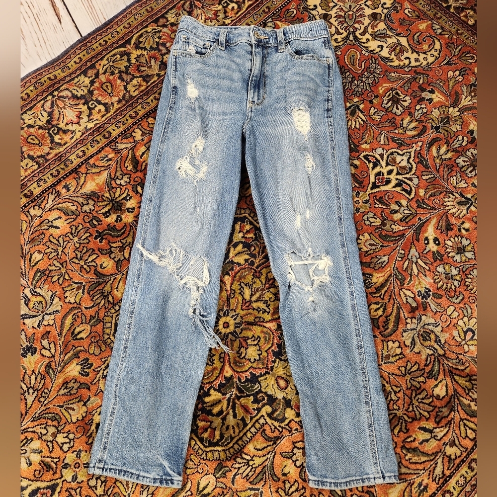 Hollister Ultra High-Rise Mom Jean Distressed Vintage Stretch W25 L27 1R